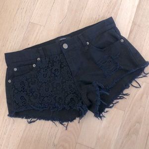 NEW Forever 21 Black Jean Lace Pattern Shorts